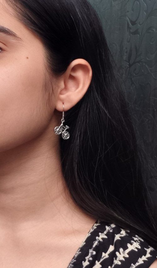 Silver Plated Bicycle Earrings for Casual Wear