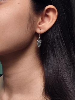 Silver plated ethnic owl hook earrings for daily wear