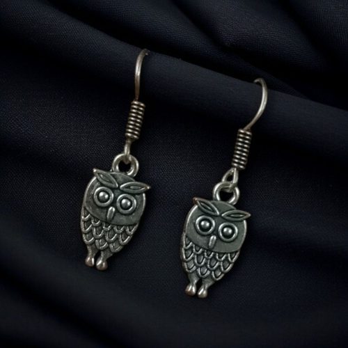 Silver plated ethnic owl hook earrings for daily wear