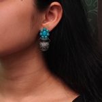 Silver Replica Unique Kalash Earrings – Oxidised Flower & Stone Work Design