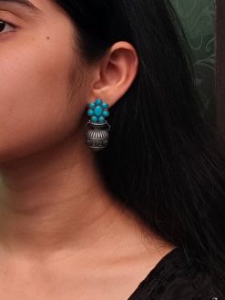 Silver Replica Kalash Earrings with floral and stone design