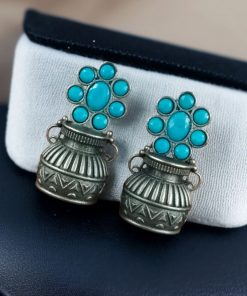 Silver Replica Kalash Earrings with floral and stone design