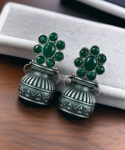 Silver Replica Kalash Earrings with floral and stone design