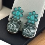Silver Replica Unique Kalash Earrings – Oxidised Flower & Stone Work Design - "Mint"