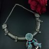 Antique oxidized bird hasli necklace in silver look