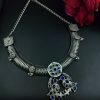 Antique oxidized bird hasli necklace in silver look
