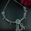 Antique oxidized bird hasli necklace in silver look
