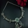 Antique oxidized bird hasli necklace in silver look