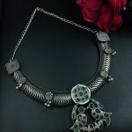 Antique Oxidized Bird Hasli Necklace | Best Classic Silver Look Like Jewelry - "Green"