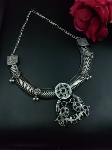 Antique Oxidized Bird Hasli Necklace | Best Classic Silver Look Like Jewelry - color: "Black"