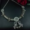 Antique oxidized bird hasli necklace in silver look