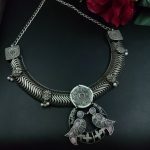 Antique Oxidized Bird Hasli Necklace | Best Classic Silver Look Like Jewelry - "Baby Pink "