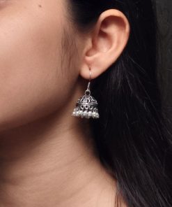 German Silver Pearl Jhumki Earrings with Hook Design