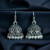 German Silver Pearl Jhumki Earrings with Hook Design