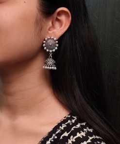 Traditional German Silver Jhumka Earrings with Dangler Design