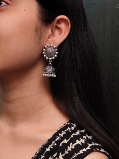 Traditional German Silver Jhumka Earrings with Dangler Design