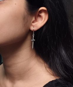 Elegant Sword Hook Earrings in Oxidised Silver