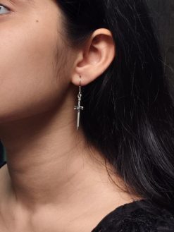 Elegant Sword Hook Earrings in Oxidised Silver