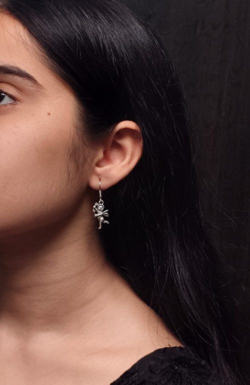 Silver plated oxidised angel earrings for women