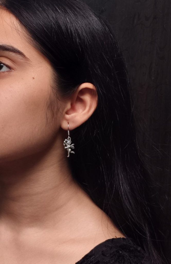 Bulk 924 Charming Hook Angel Earrings – Silver Plated Oxidised Dangler Design for Women