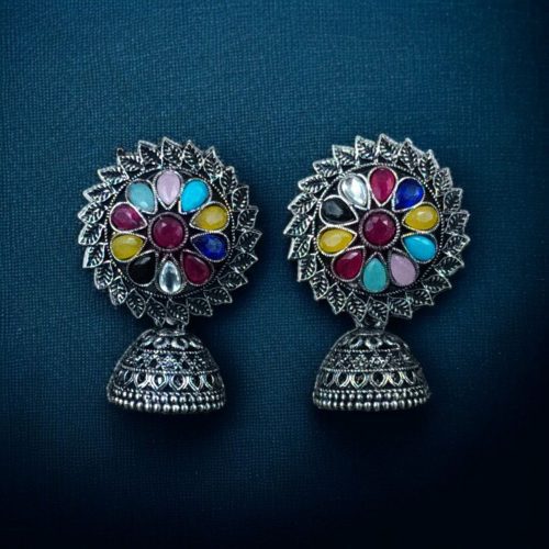 Oxidised stone jhumki earrings for women
