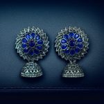 Beautiful Look Stone Jhumki Earrings – Oxidised Ethnic Dangler Jewelry for Women - "Blue"