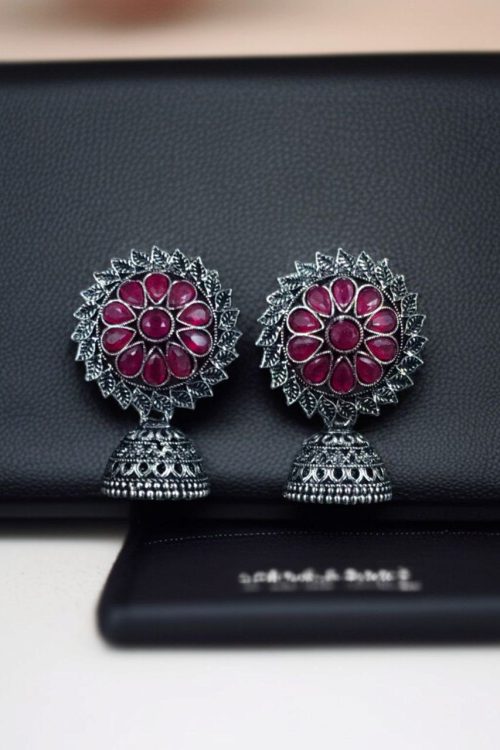 Oxidised stone jhumki earrings for women