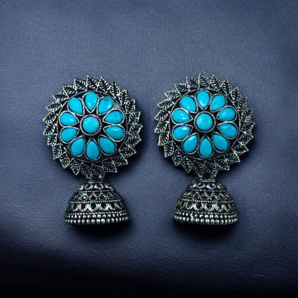 Bulk 912 Beautiful Look Stone Jhumki Earrings – Oxidised Ethnic Dangler Jewelry for Women - "Aqua"