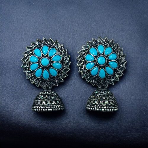 Oxidised stone jhumki earrings for women