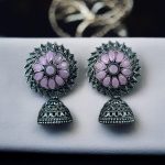 Beautiful Look Stone Jhumki Earrings – Oxidised Ethnic Dangler Jewelry for Women - "Baby Pink"