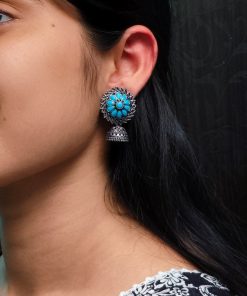 Oxidised stone jhumki earrings for women