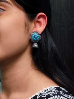 Oxidised stone jhumki earrings for women