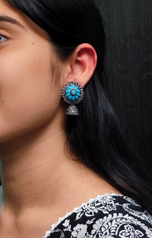 Oxidised stone jhumki earrings for women