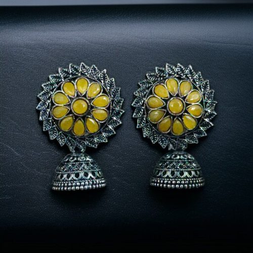Oxidised stone jhumki earrings for women