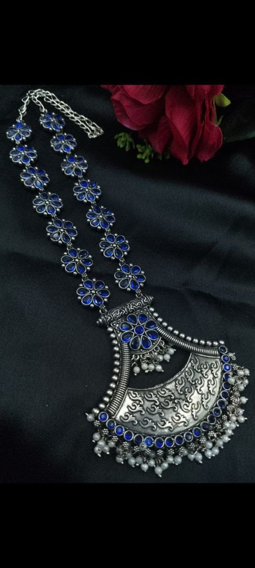 Oxidised floral necklace with pearl and stone work