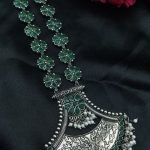 Bulk 446 Designer Floral Art Oxidised Long Necklace – Traditional Jewelry with Best Pearl & Stone Work - "Green"
