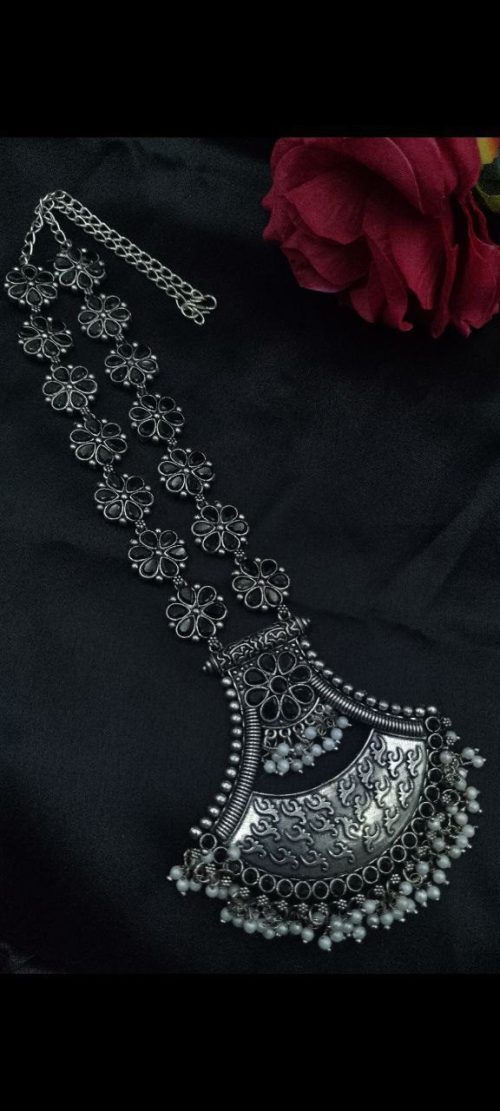 Oxidised floral necklace with pearl and stone work