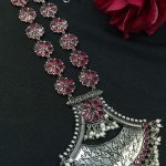 Bulk 440 Designer Floral Art Oxidised Long Necklace – Traditional Jewelry with Best Pearl & Stone Work - "Red"
