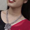 Oxidized silver long necklace with pearl and stone accents