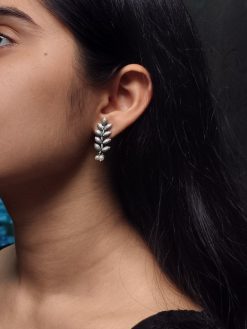 Oxidised German silver leaf stud earrings, handcrafted ethnic jewelry