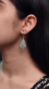 Handcrafted Floral Art Hook Earrings in German Silver – Best Casual Wear Jewelry