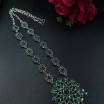 Traditional Oxidised Long Necklace | Stone & Pearl Work Perfect for Parties Look - "Green"