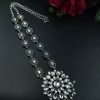 Traditional oxidised long necklace with stone and pearl work
