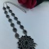 Traditional oxidised long necklace with stone and pearl work