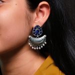 Adorable Look Silver Replica Oxidised Chandbali Earrings with Stone & Pearl Detailing