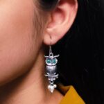 Adorable German Silver Owl Earrings – Western Hook Style Dangler with Pearl & Stone