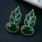 Traditional Oxidised Stud Earrings with Monalisa Stone – Perfect Silver Plated Jewelry - "Green"