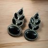 Oxidised silver stud earrings with Monalisa stone