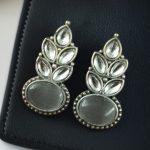Traditional Oxidised Stud Earrings with Monalisa Stone – Perfect Silver Plated Jewelry - "Grey"