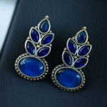 Traditional Oxidised Stud Earrings with Monalisa Stone – Perfect Silver Plated Jewelry - "Blue"